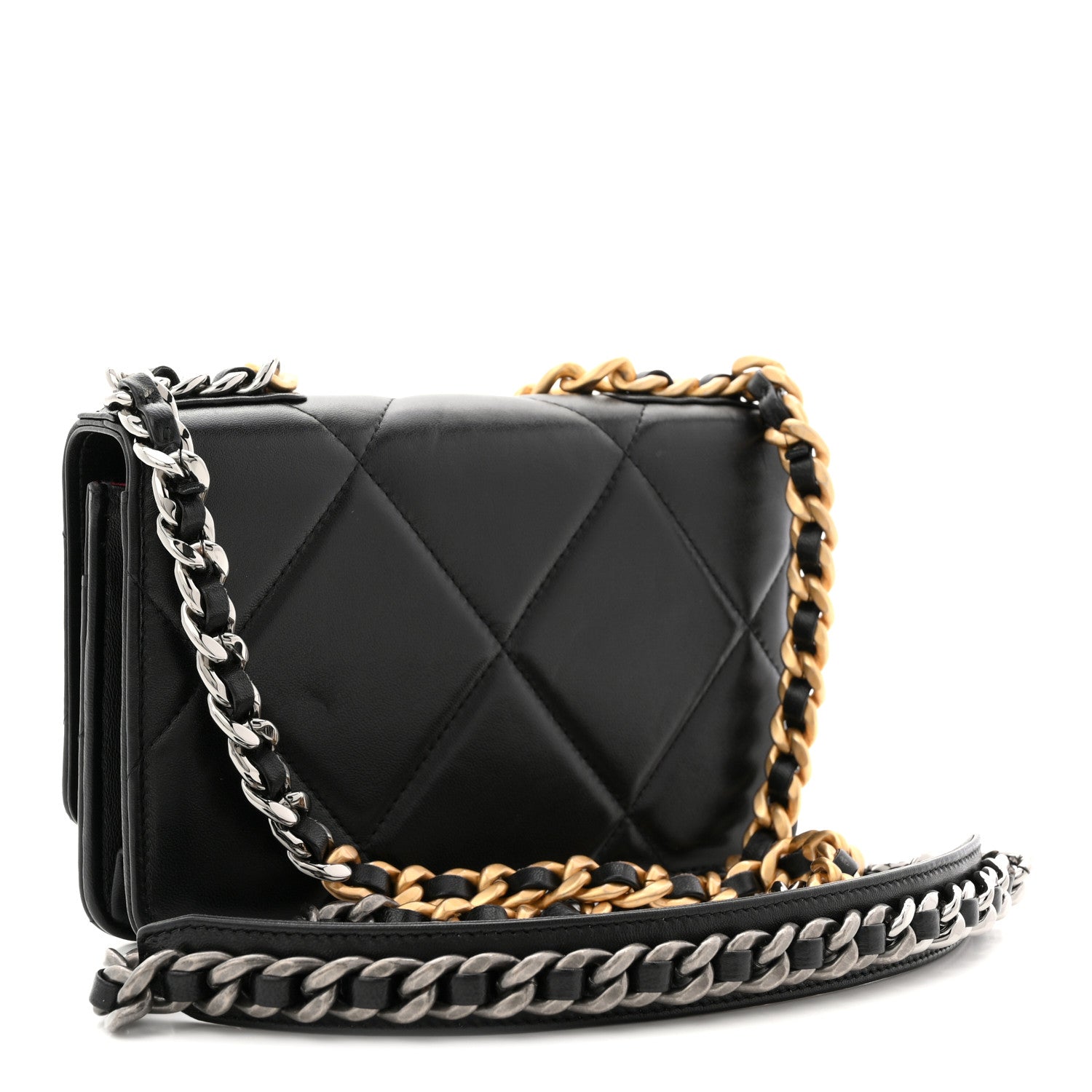 Lambskin Quilted CHNL 19 Wallet On Chain WOC Black