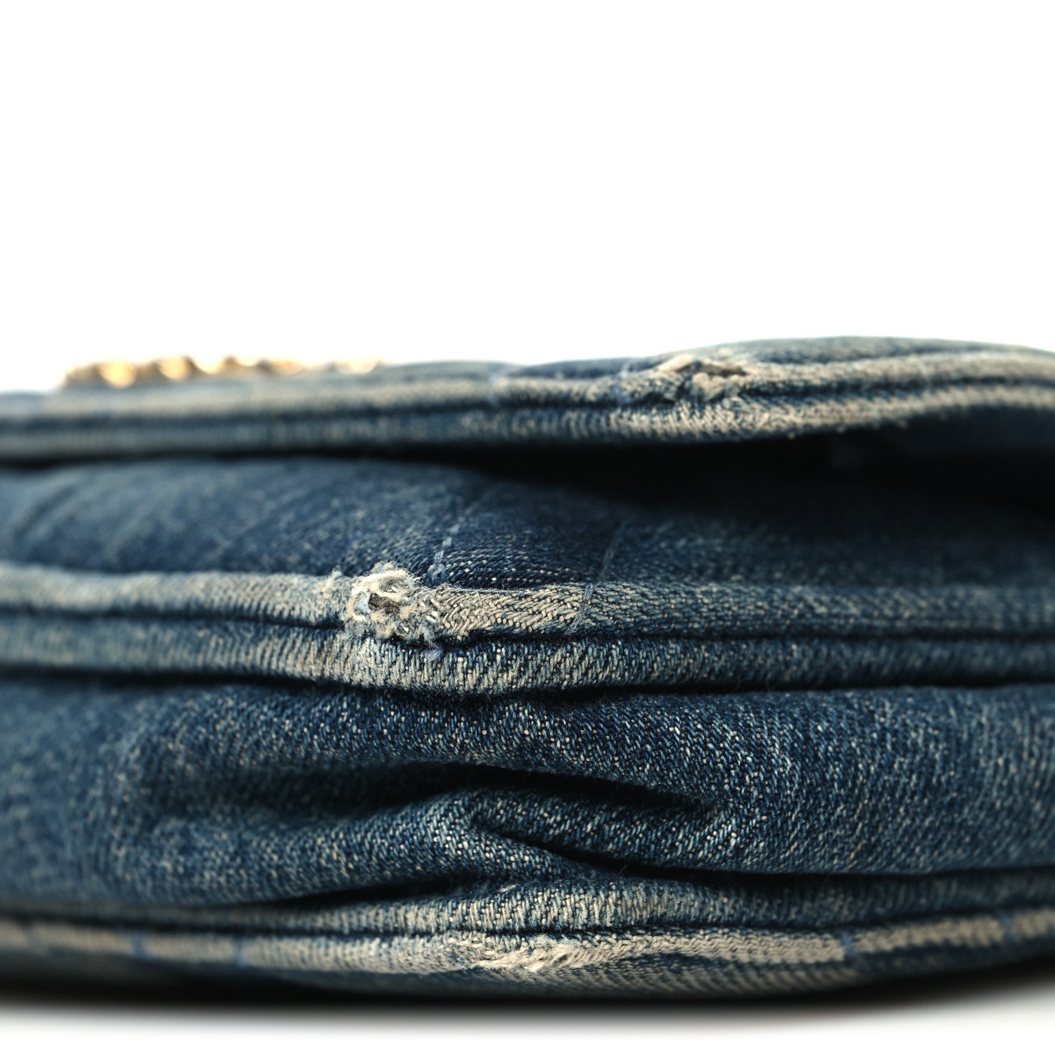Denim Quilted CHNL 19 Wallet On Chain WOC Blue