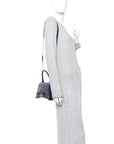 Shiny Calfskin Crocodile Embossed Small Hourglass Top Handle Bag Navy