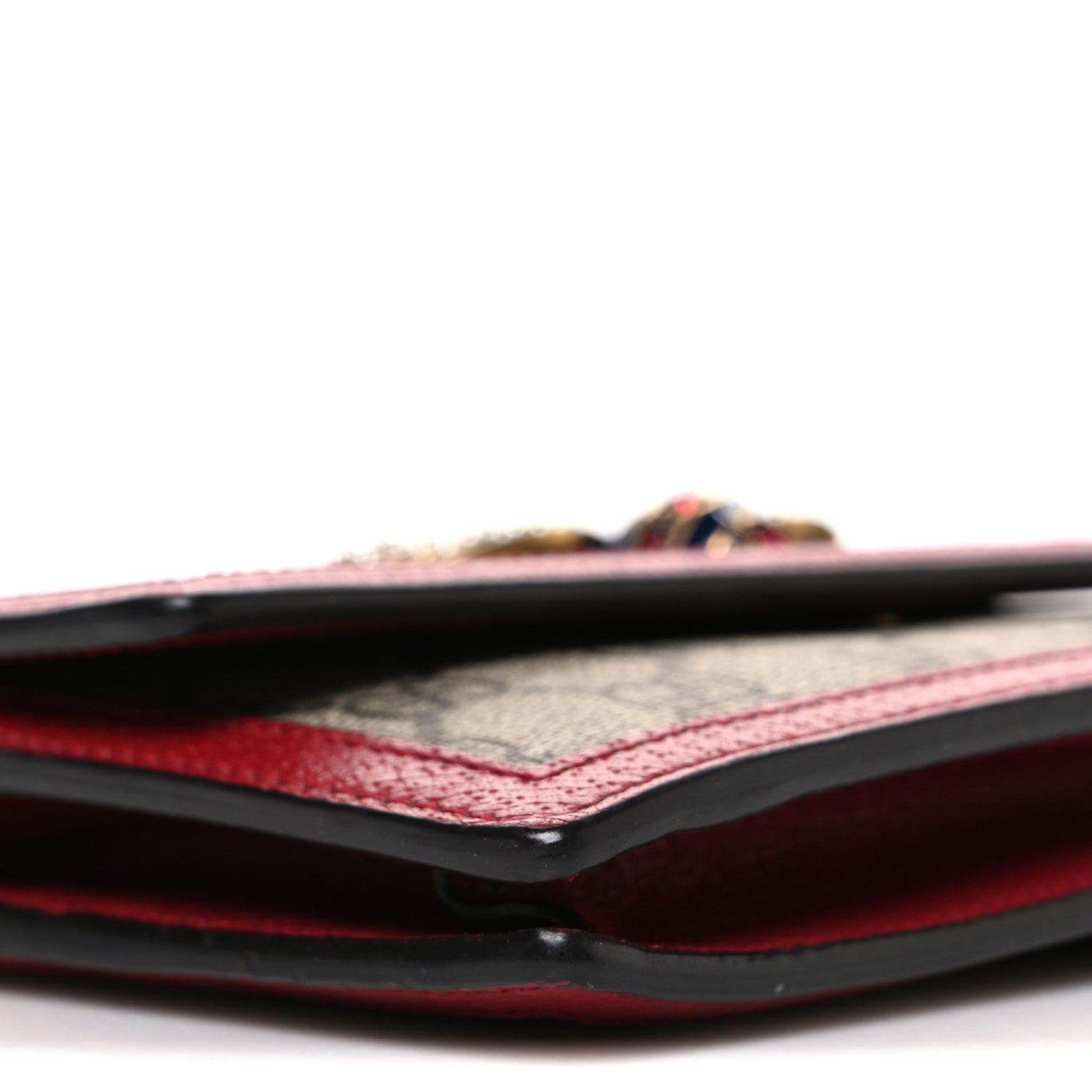 GG Supreme Monogram Web Queen Margaret Chain Wallet Red