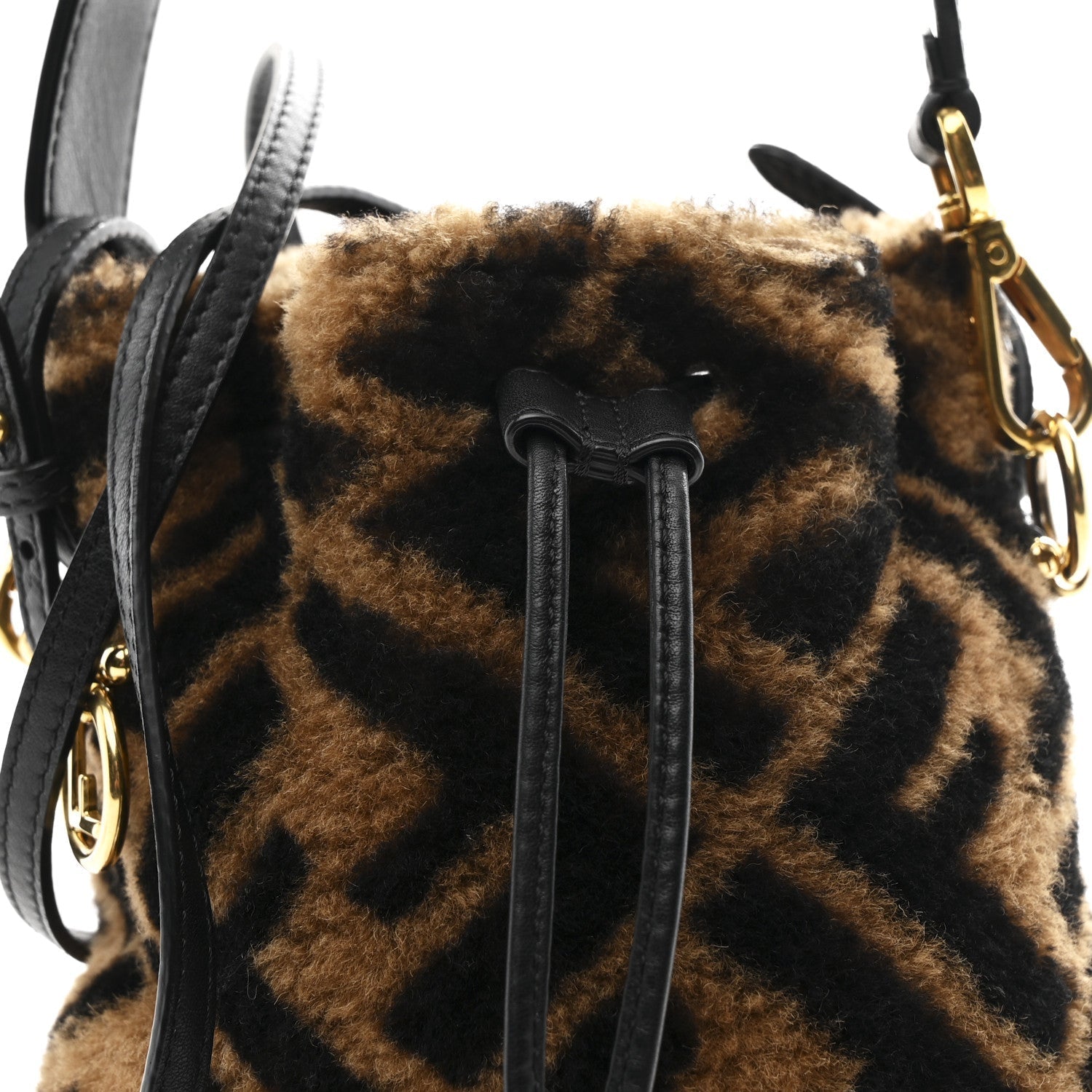 Shearling Vitello Dolce F is FNDI Macro FF 1974 Mini Mon Tresor Bucket Bag Tobacco Black
