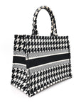 Canvas Macro Houndstooth Embroidered Medium Book Tote Black White