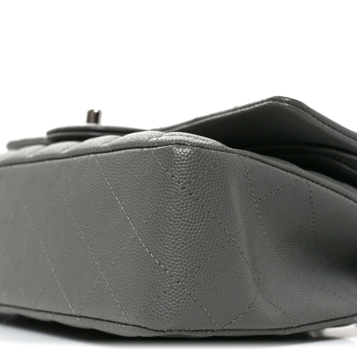 Caviar Quilted Medium Double Flap Grey