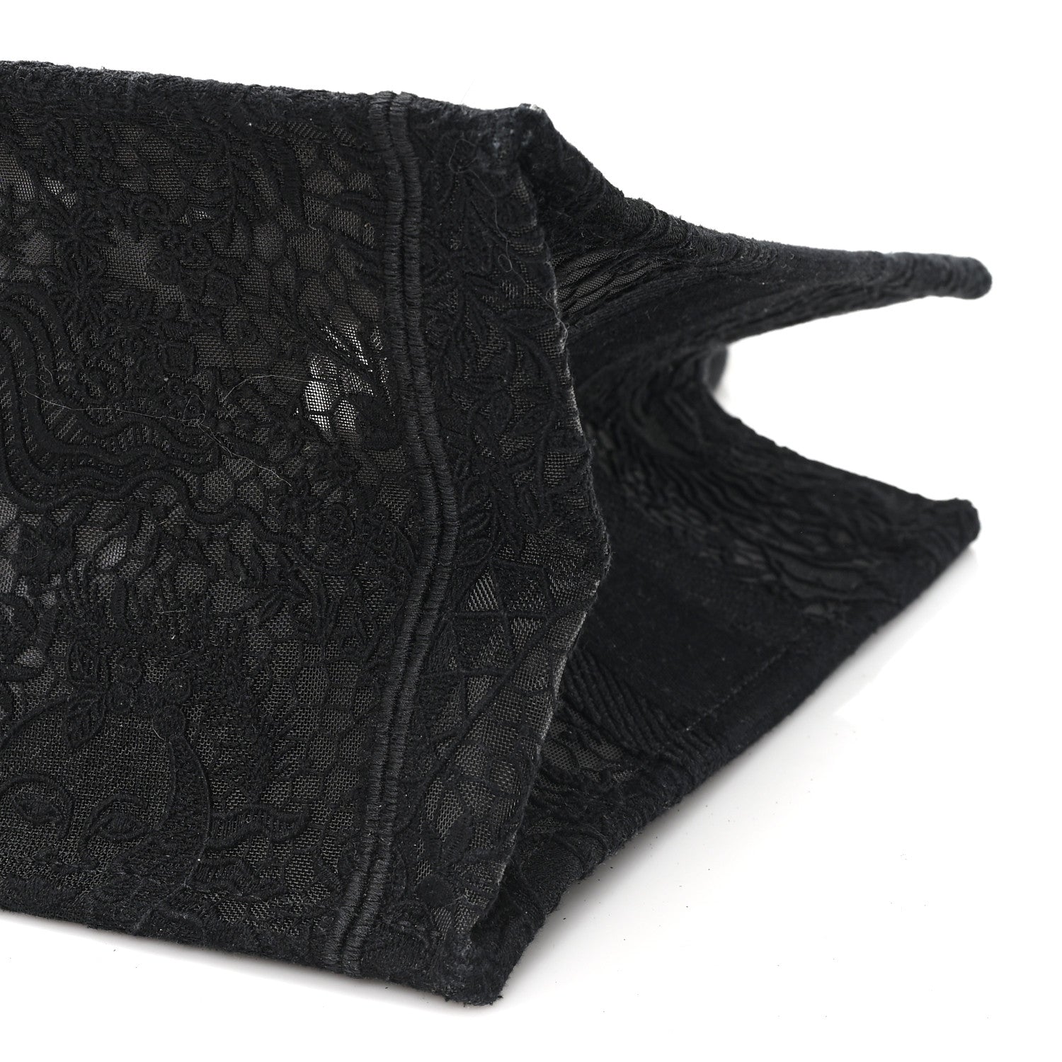 Canvas Embroidered Mesh Macrame Medium Toile de Jouy Soleil Book Tote Black