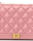 Metallic Lambskin Quilted Boy Wallet On Chain WOC Pink