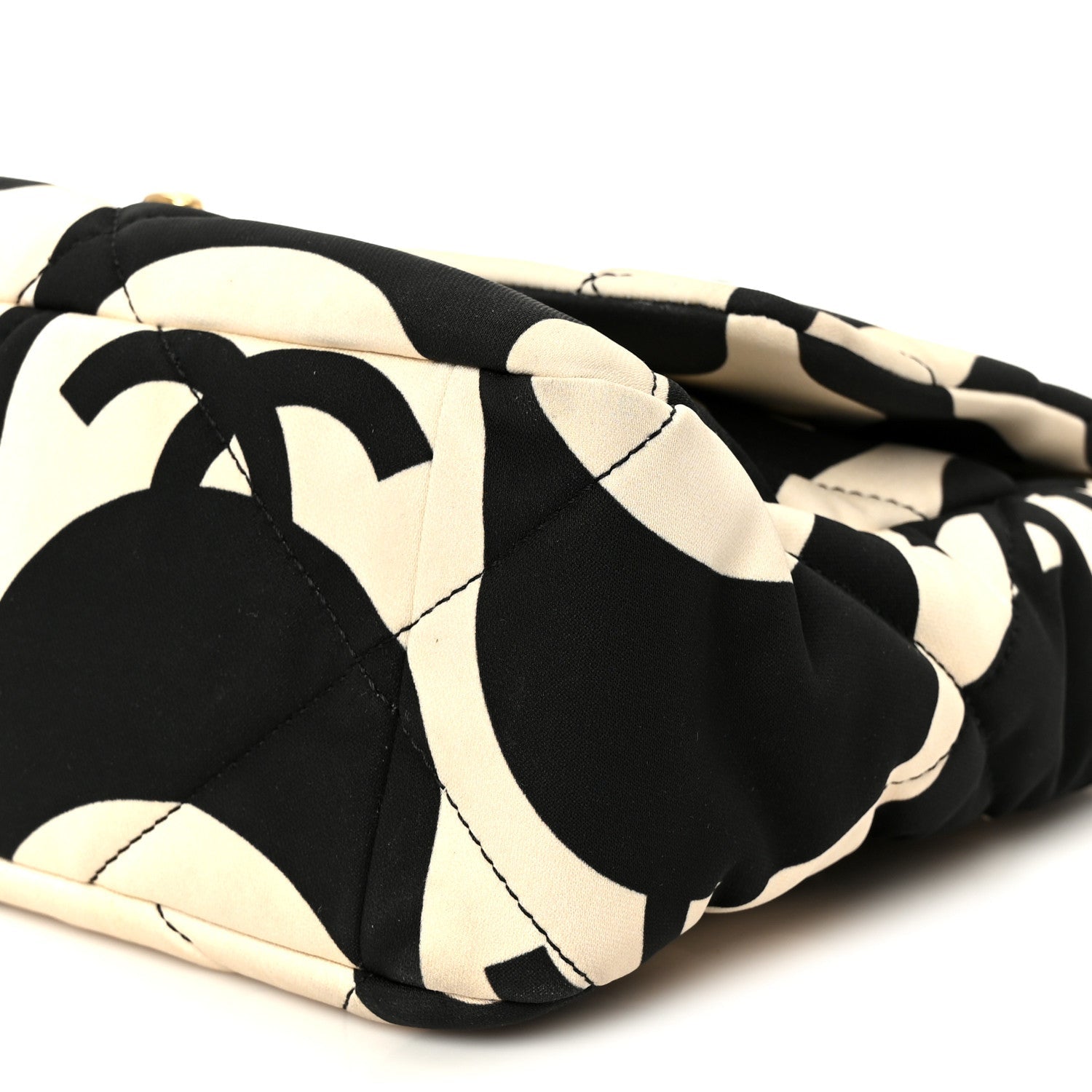 Fabric Printed Large CHNL 19 Flap Black Ecru
