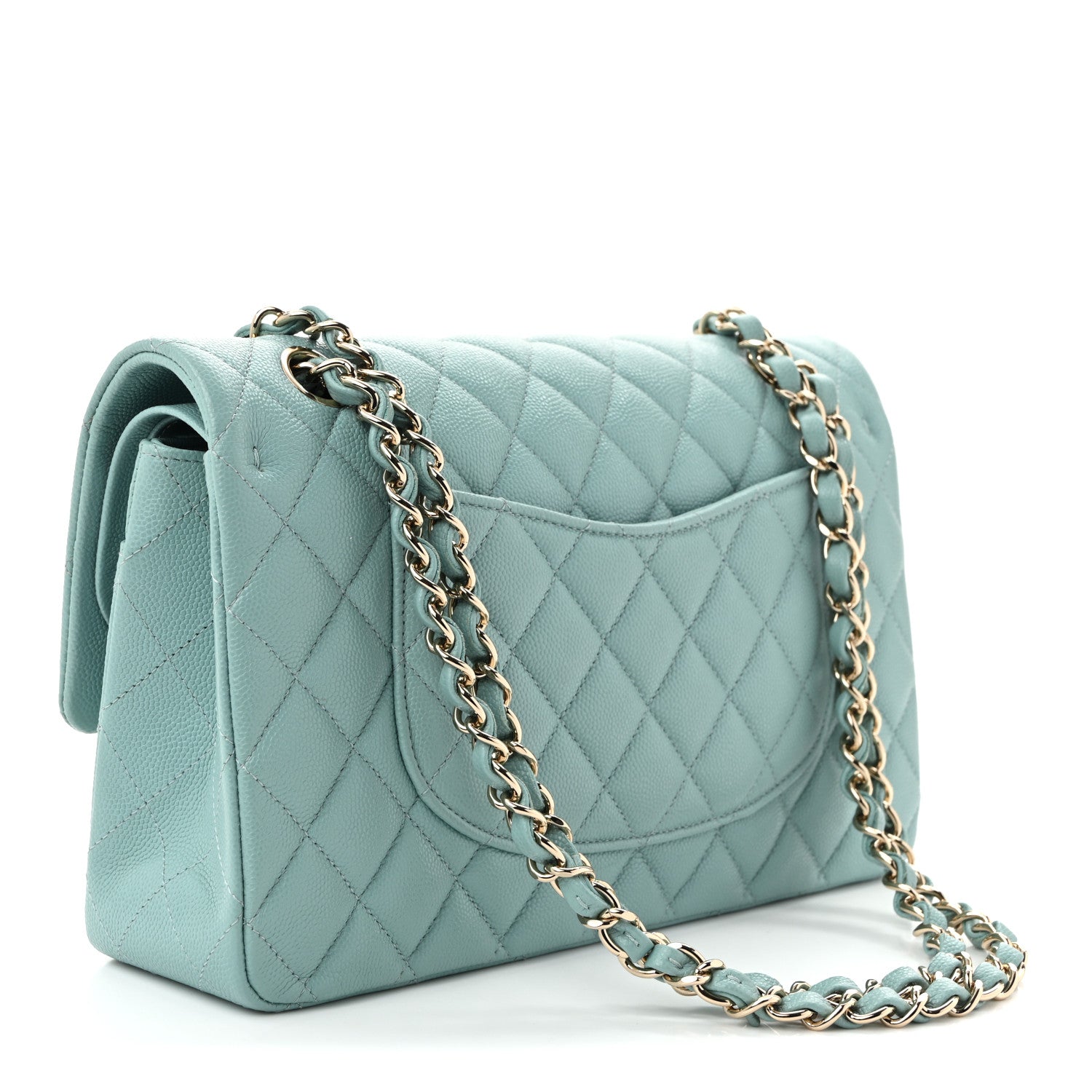 Caviar Quilted Medium Double Flap Light Blue