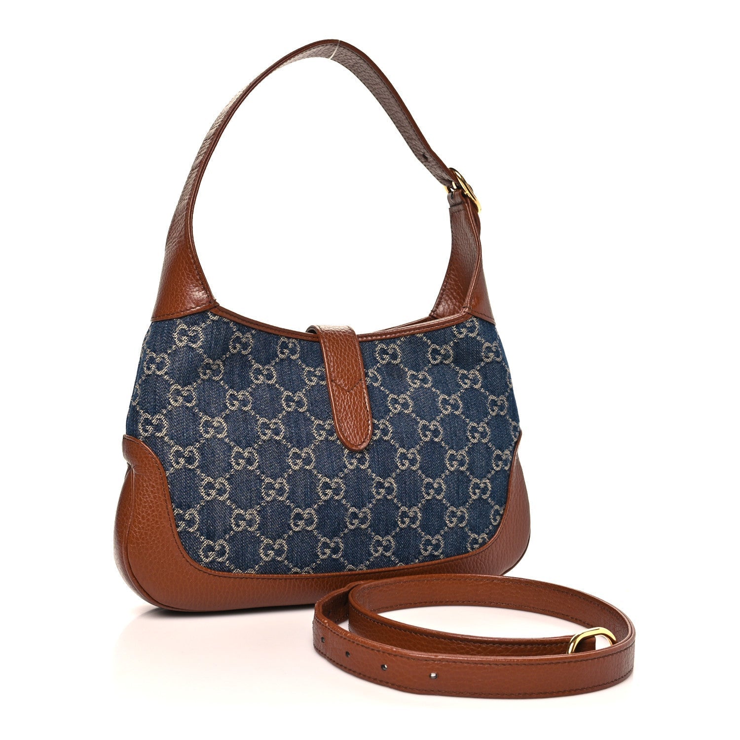 New Denim GG Monogram Calfskin Small Jackie 1961 Hobo Blue Tea Cuir