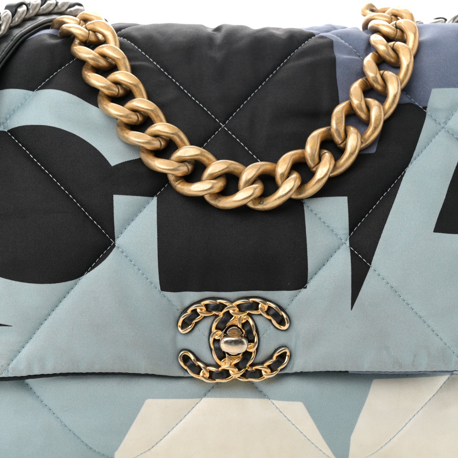 Silk Maxi Scarf CHNL 19 Flap Black Blue White