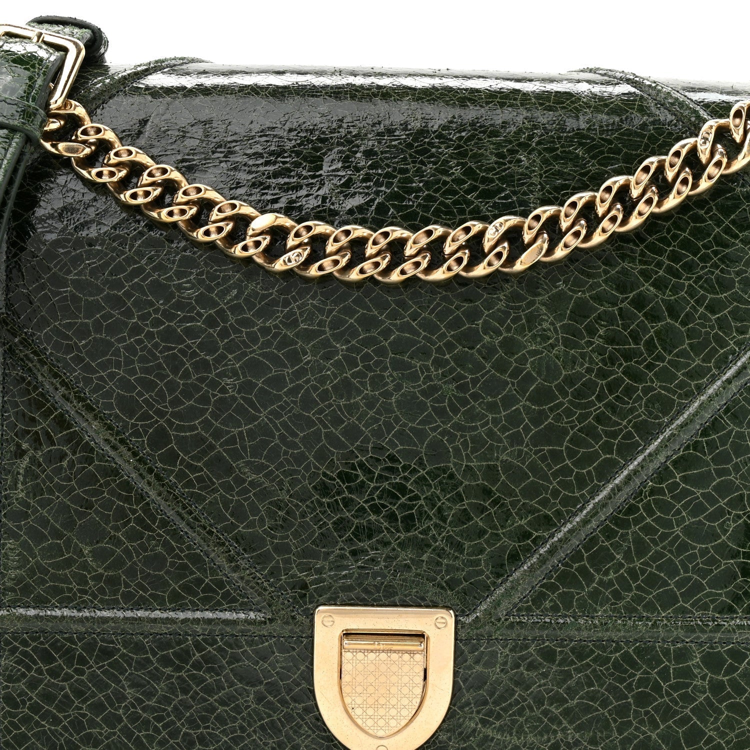Ceramic Effect Deerskin Large D1ORama Flap Bag Malachite Green