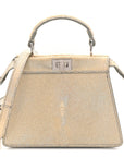 Stingray Shiny Nappa Petite Peekaboo I SEE U Satchel Beige