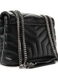 Calfskin Y Quilted Monogram Small Loulou Chain Satchel Black