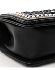 Calfskin Pearl Tweed Small Boy Flap Black