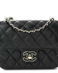 Lambskin Resin Quilted Mini Heart Square Flap Black