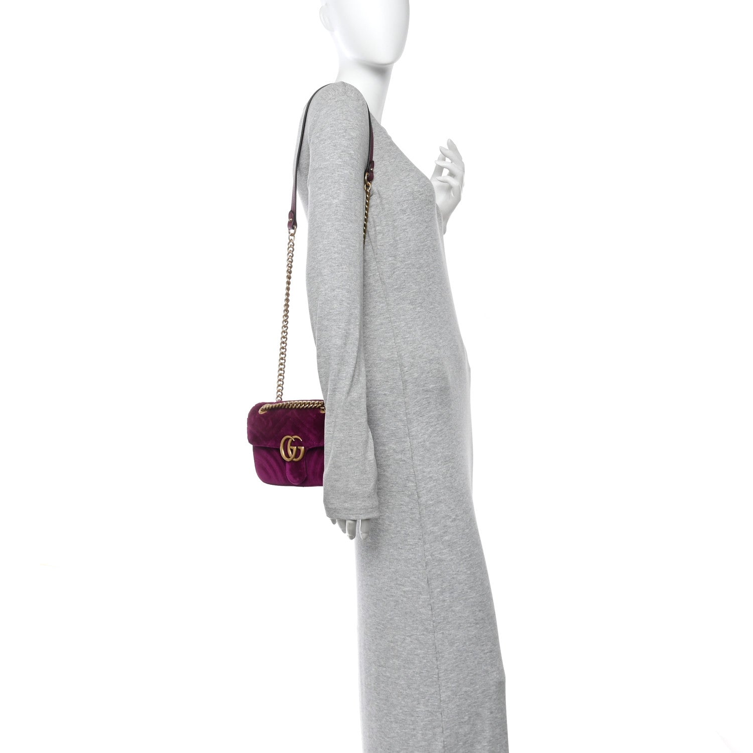 Velvet Matelasse Mini GG Marmont Shoulder Bag Fuchsia Violet Cyclamen