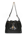 Shiny Crumpled Calfskin Quilted Small CHNL 25 Handbag Black