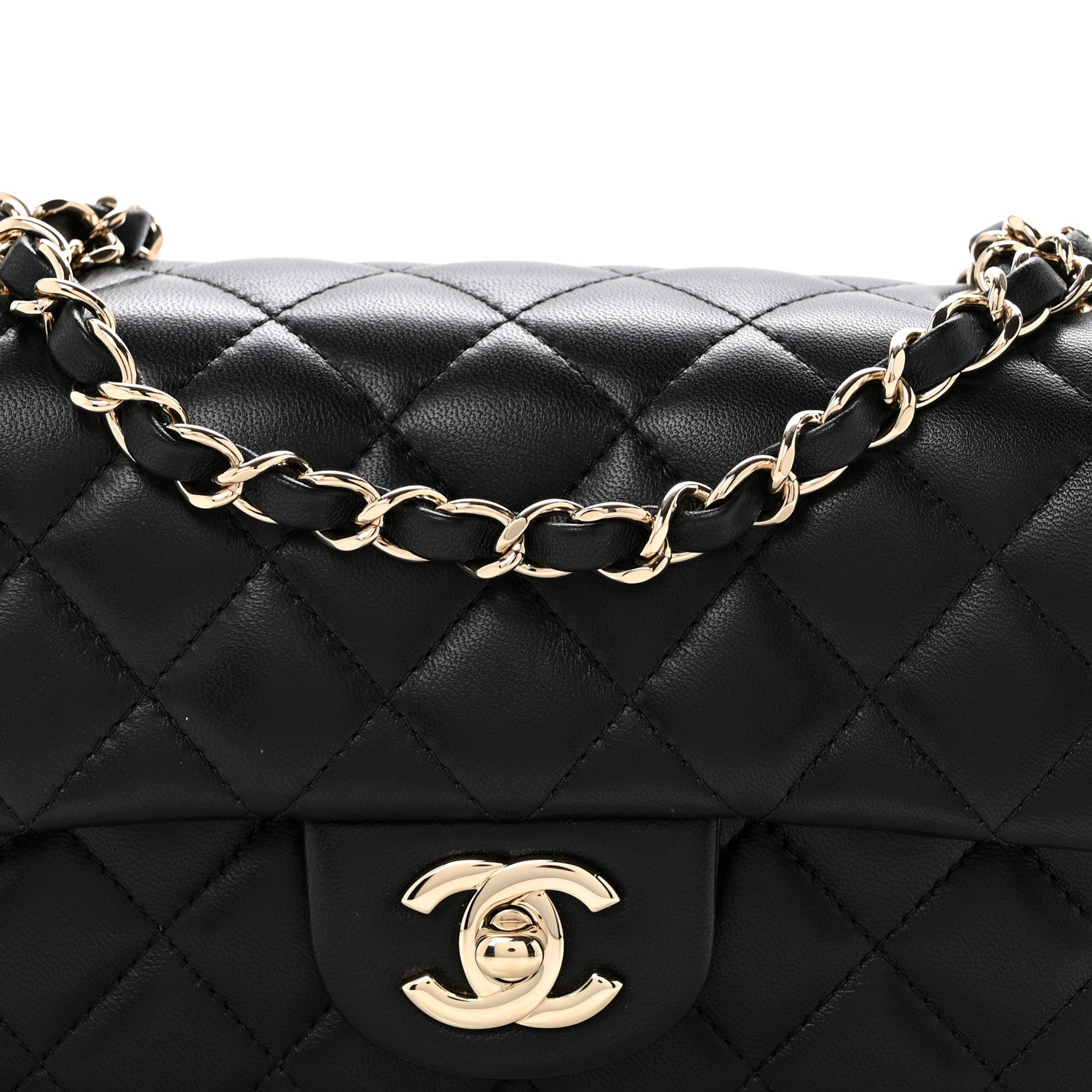 Lambskin Quilted Mini Rectangular Flap Black