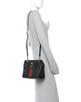 Textured Calfskin Web Small Ophidia Tote Bag Black