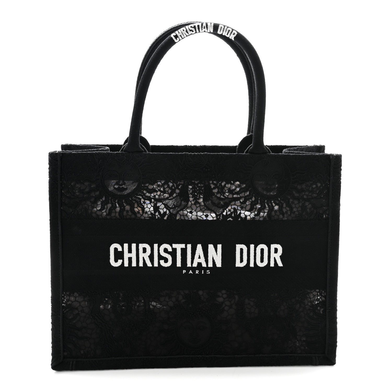 Embroidered 3D Macrame D-Lace Sun Medium Book Tote Black