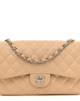Caviar Quilted Jumbo Double Flap Light Beige