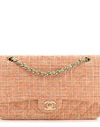 Tweed Quilted Medium Double Flap Orange Beige Multicolor