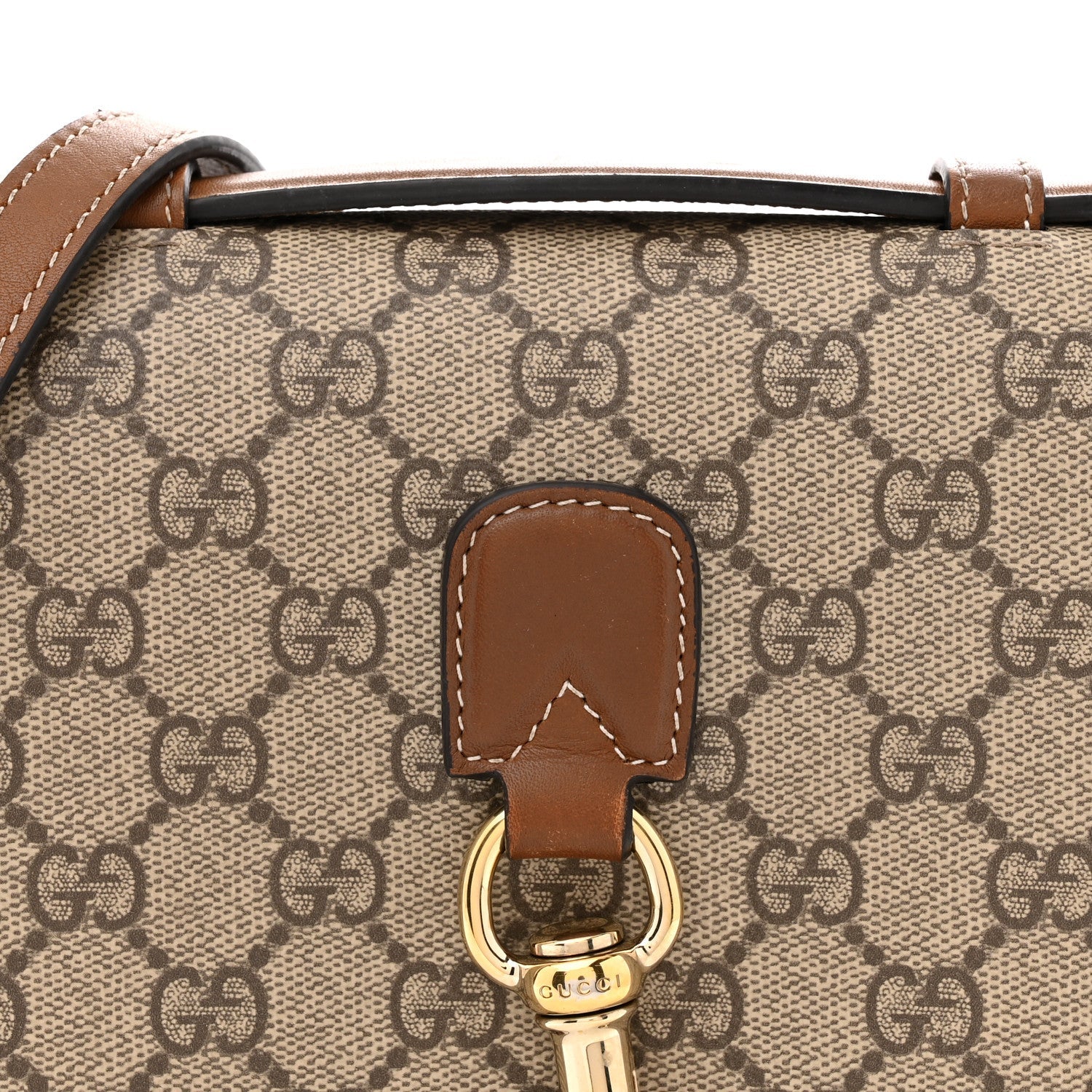 GG Supreme Monogram Textured Calfskin Emblem Mini Shoulder Bag Beige Dark Brown