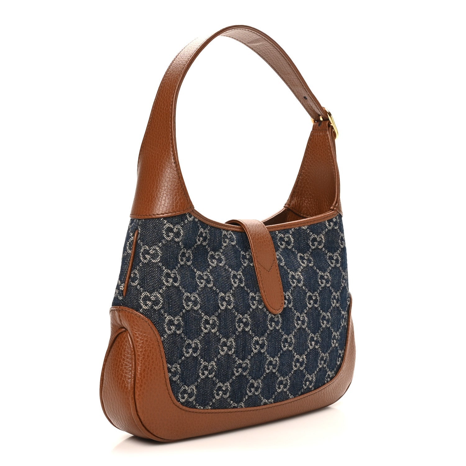 New Denim GG Monogram Calfskin Small Jackie 1961 Hobo Blue Tea Cuir