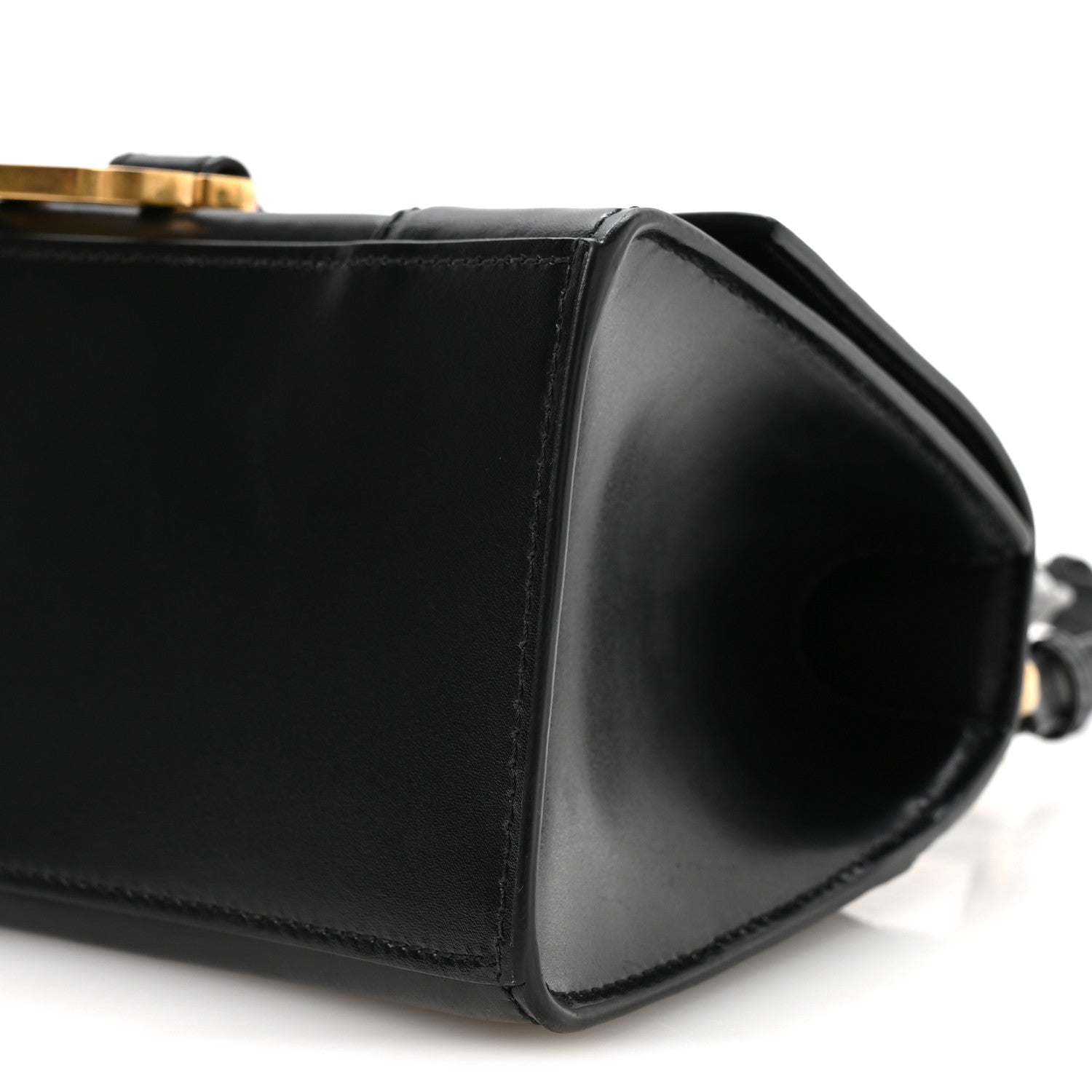 Shiny Box Calfskin Small Hourglass Top Handle Bag Black