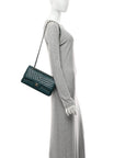 Caviar Chevron Quilted Medium Double Flap  Green