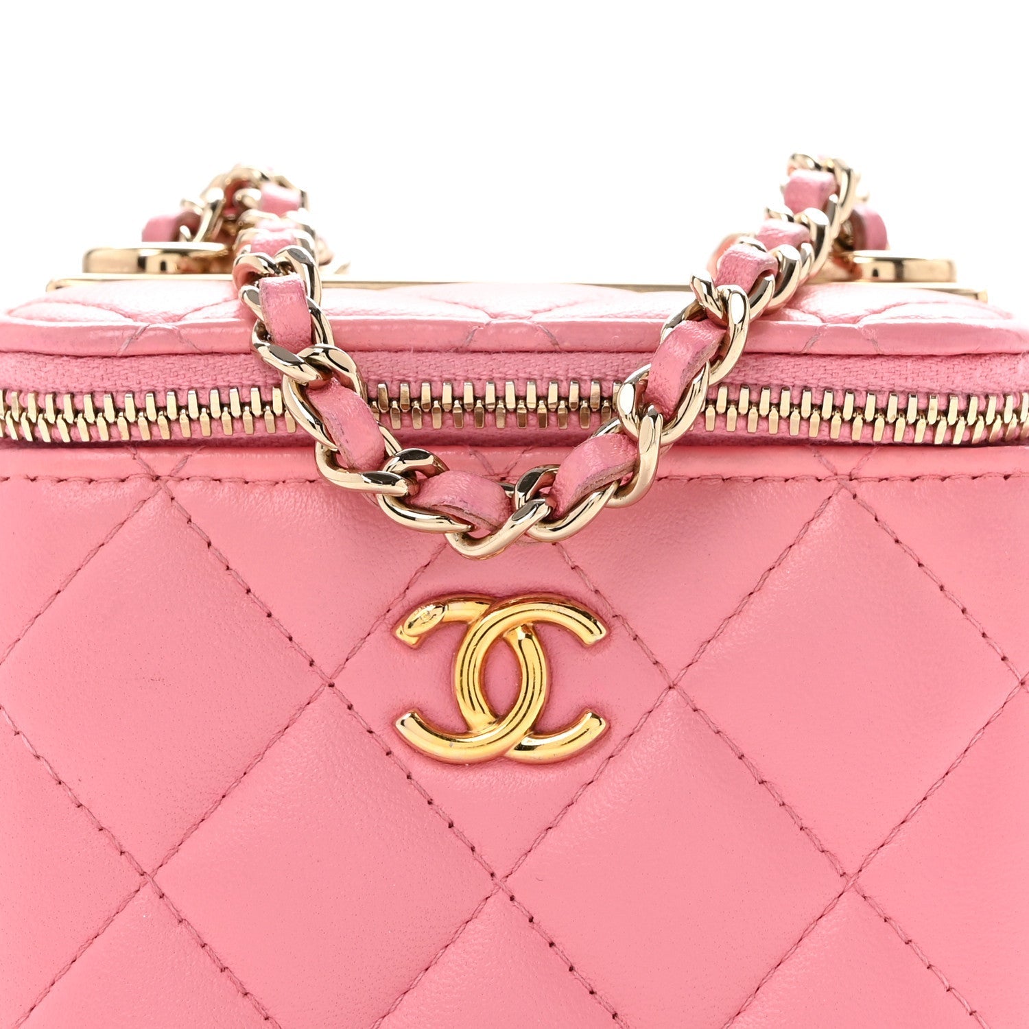 Lambskin Quilted Trendy Mini Vanity Case With Chain Pale Pink