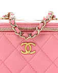 Lambskin Quilted Trendy Mini Vanity Case With Chain Pale Pink