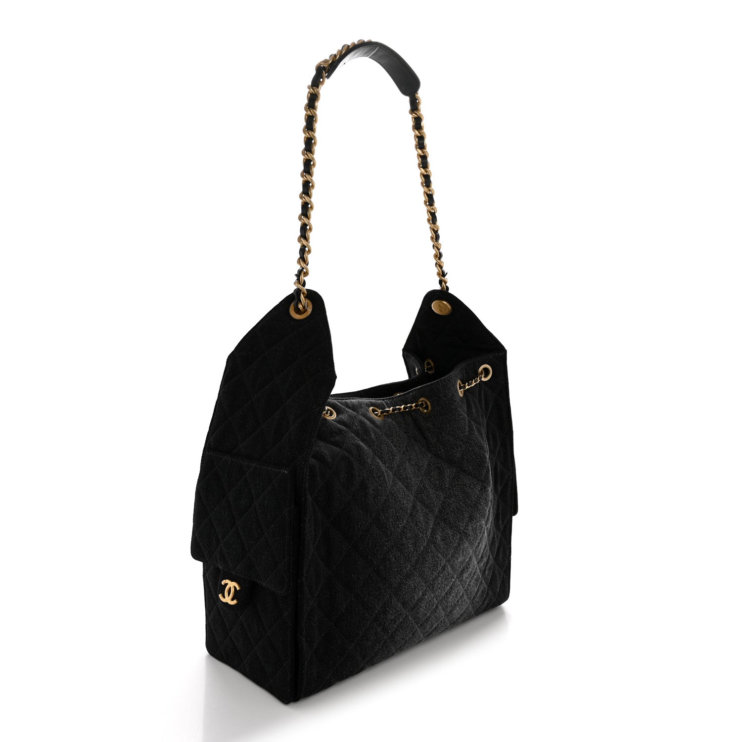 Washed Denim Quilted Medium CHNL 25 Handbag Black