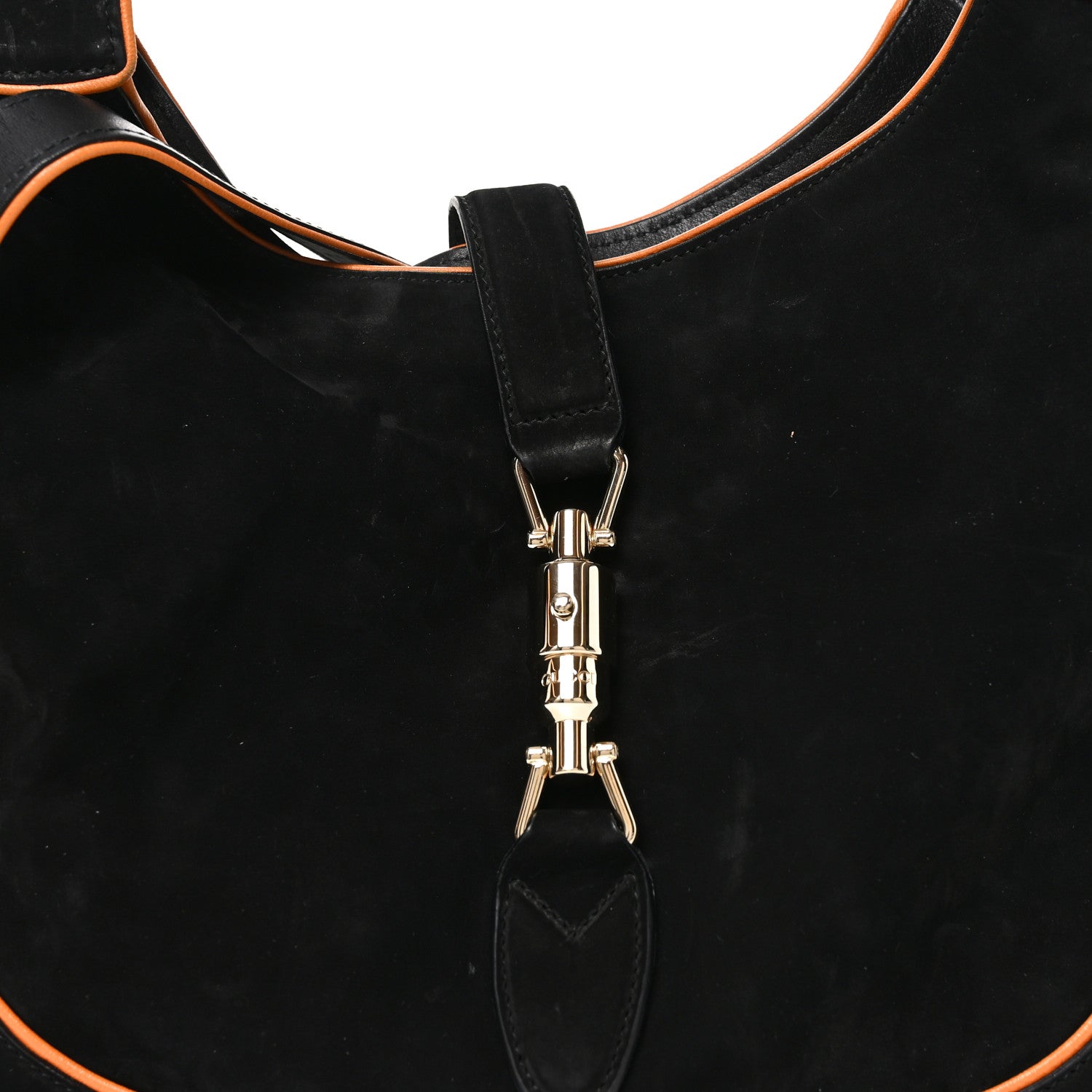 Nubuck Medium New Jackie Shoulder Bag Black Orange