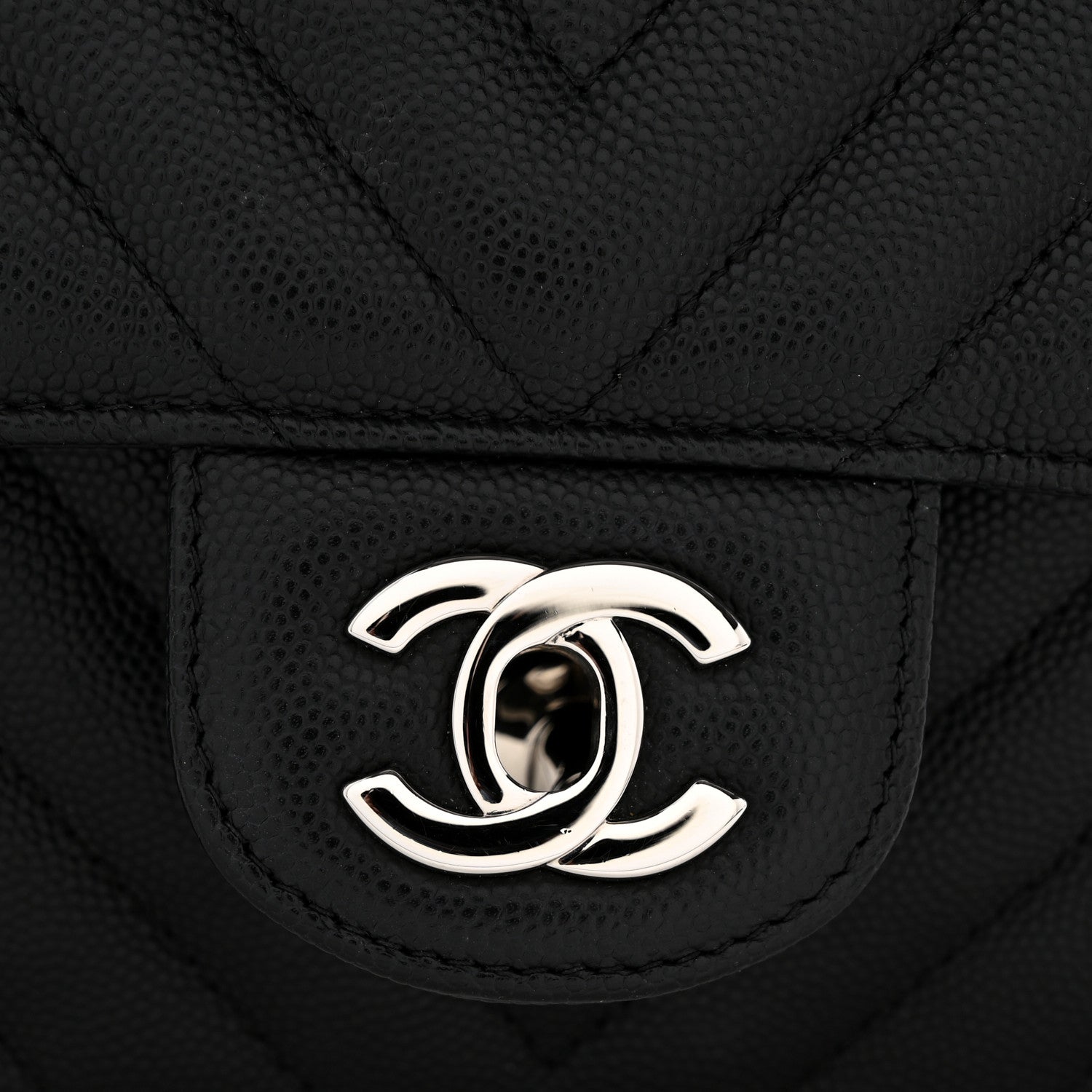 Caviar Chevron Quilted Mini Rectangular Flap Black