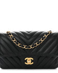 Lambskin Chevron Quilted Mini Rectangular Flap Black