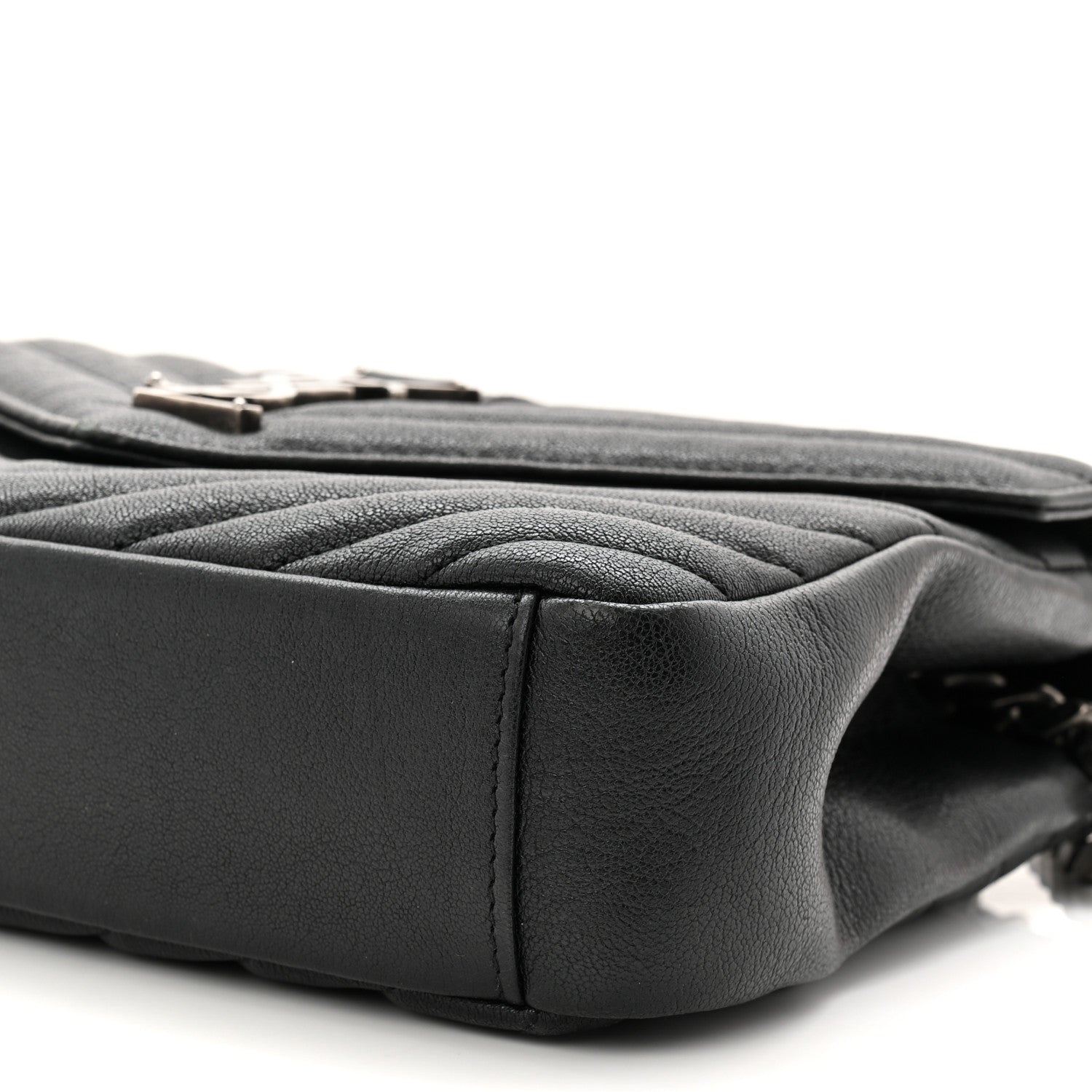 Sheepskin Matelasse Chevron Monogram Medium College Bag Black