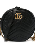 Azalea Calfskin Matelasse Heart Mini GG Marmont Round Shoulder Bag Black