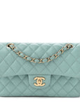 Caviar Quilted Small Double Flap Light Blue