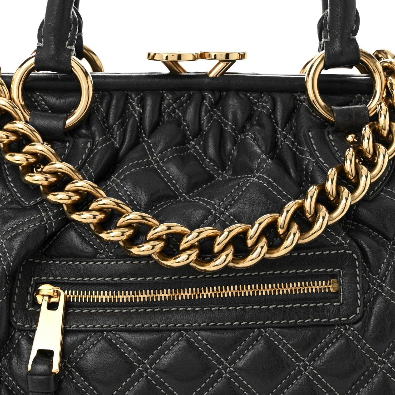 Calfskin Quilted Stam Dark Grey
