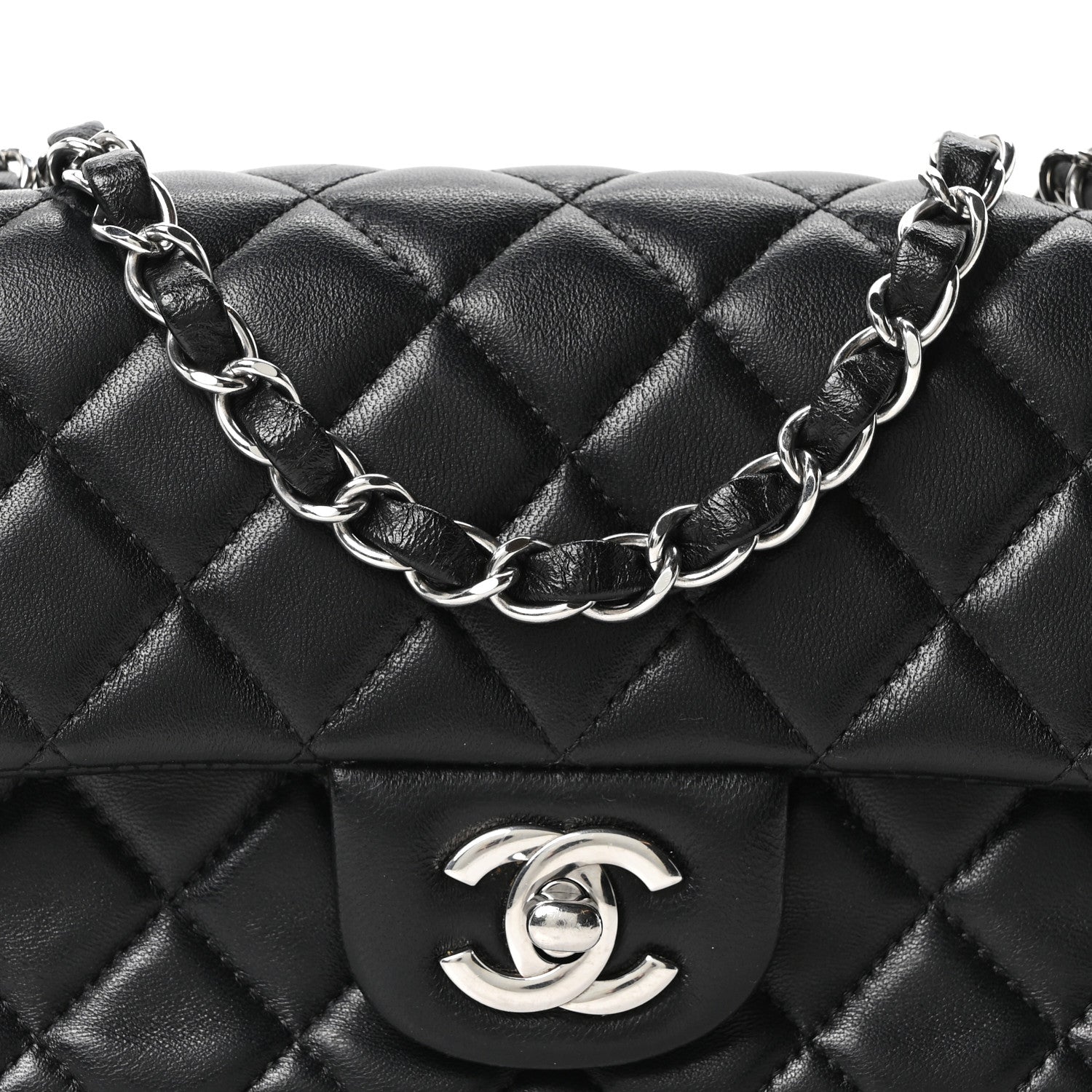 Lambskin Quilted Mini Rectangular Flap Black