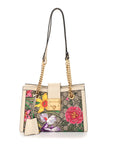 GG Supreme Monogram Flora Textured Calfskin Small Padlock Tote Beige Ebony Multicolor Mystic White