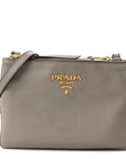 Vitello Phenix Double Zip Crossbody Bag Argilla