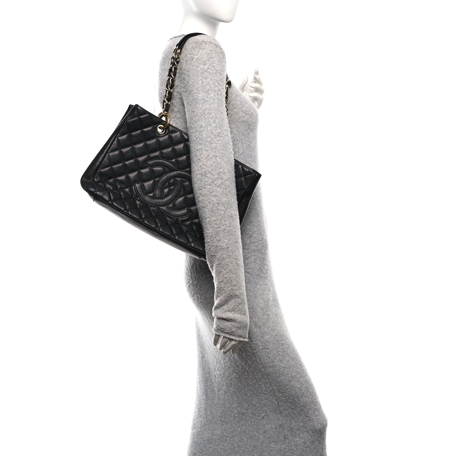Caviar Quilted Grand Shopping Tote GST Black