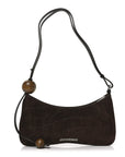 Suede Crocodile Embossed Le Bisou Dark Brown