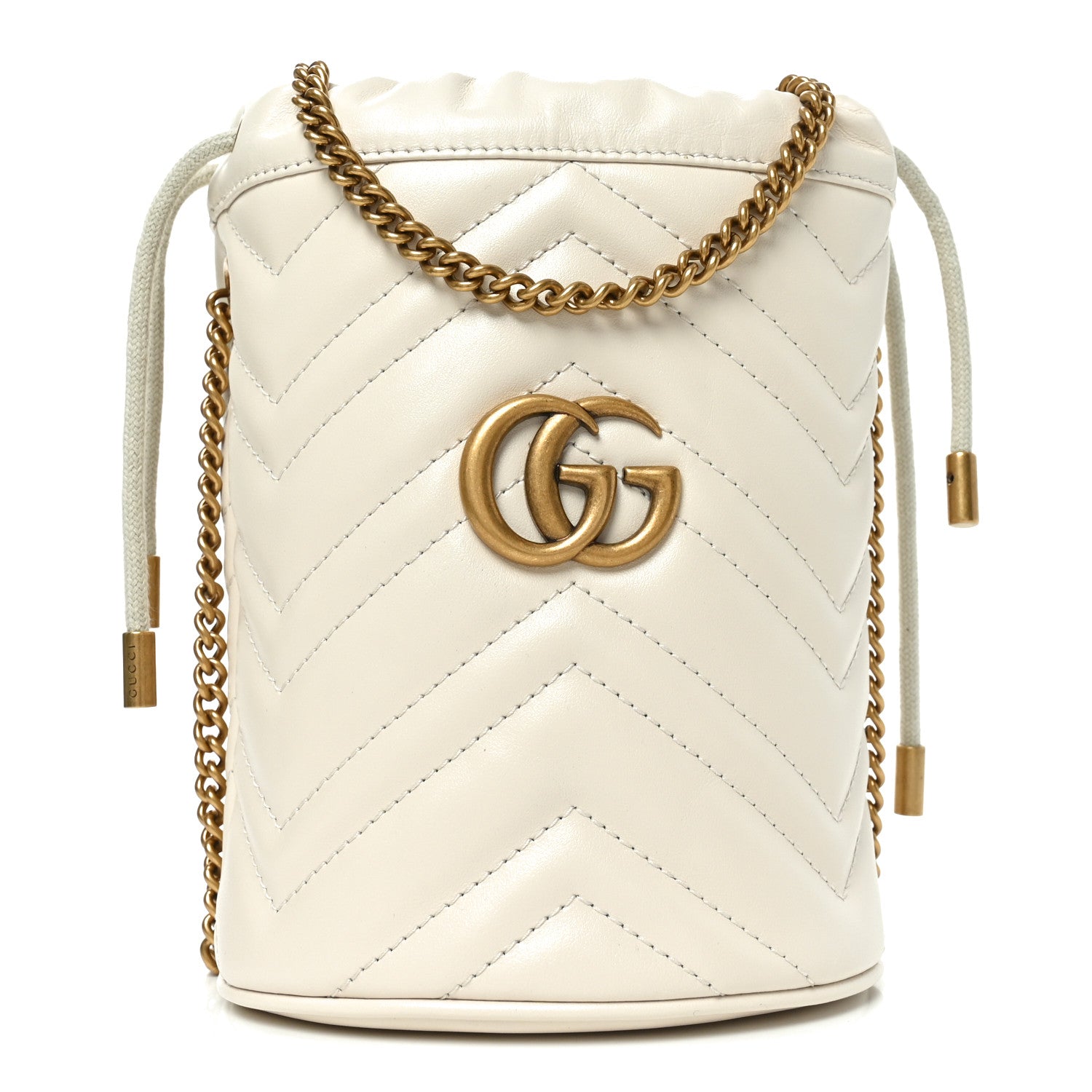 Calfskin Matelasse Mini GG Marmont 2.0 Bucket Bag White