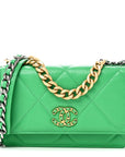 Shiny Goatskin Quilted CHNL 19 Wallet On Chain WOC Green