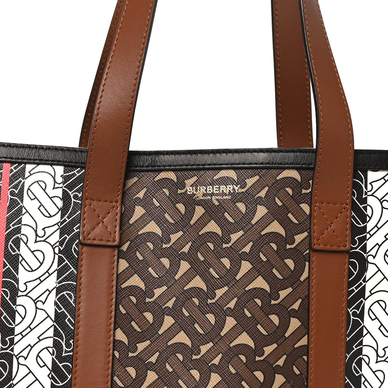 E-Canvas Monogram Stripe Book Tote Black Bridle Brown