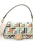 Canvas Vitello Seta FF Multicolor Embroidered Baguette Grezzo Multicolor Latte