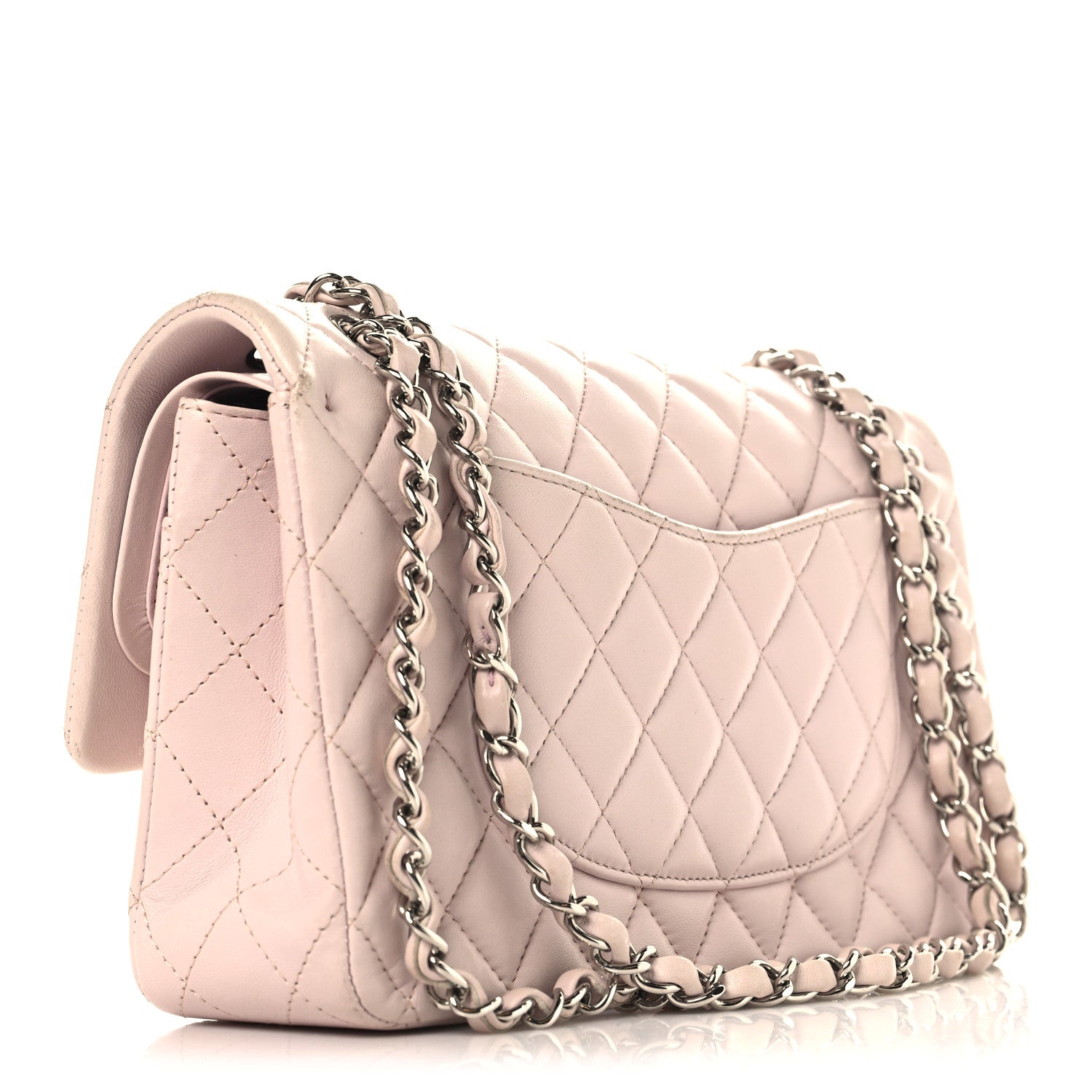 Lambskin Quilted Medium Double Flap Light Pink