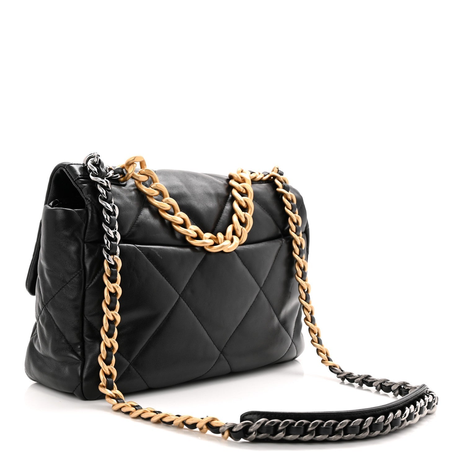 Goatskin Quilted Large CHNL 19 Flap Black
